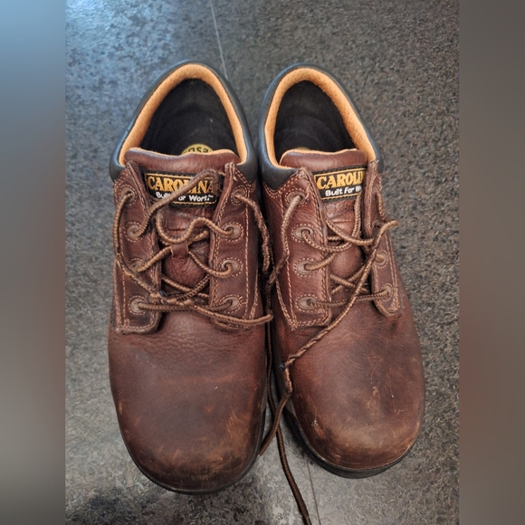 Men's Brown Carolina Leather Work Steel Toe Shoes, Size 9.5D - Picture 2 of 6